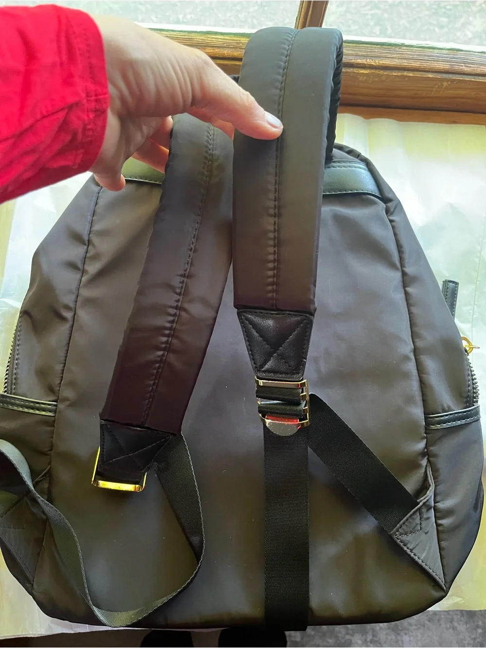 Adrienne Vittadini Black Nylon Backpack with Gold Hardware